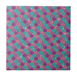 Glitter Blauw Paars Zeemeermin Staart Vis Schub He Tegeltje