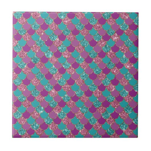 Glitter Blauw Paars Zeemeermin Staart Vis Schub He Tegeltje (Voorkant)