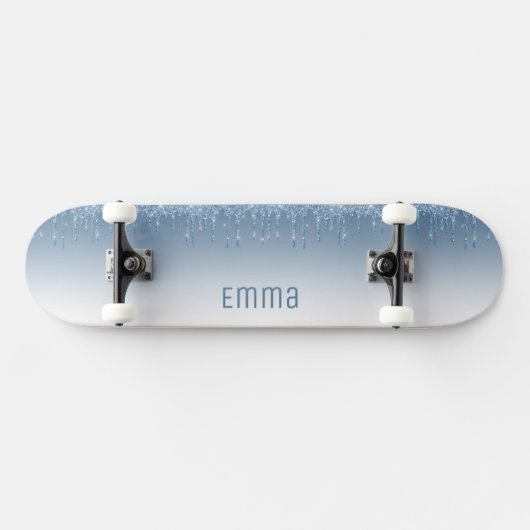 Glitter Blauw Skateboard met Naam (Horizontaal)