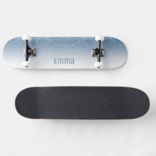 Glitter Blauw Skateboard met Naam (Horizontaal)