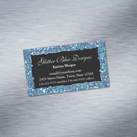 Glitter Blauwe Elegantie Magnetische Businesskaart Visitekaartje Magneet (Voorbeeld)