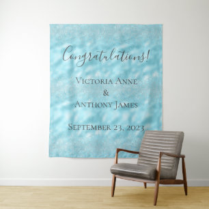 Glitter Blauwe Kristallen Elegante Trouwdag Maatwe Wandkleed