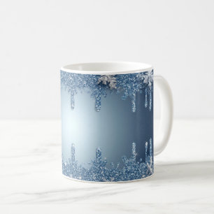 Glitter Blauwe Sneeuwvlok Frame Met IJskristallen Koffiemok