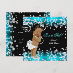 Glitter Blauwgroen Blue Black Girl Baby shower Eth Kaart