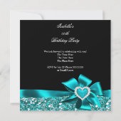 Glitter Blauwgroen Blue Heart Bow Black Birthday P Kaart (Achterkant)