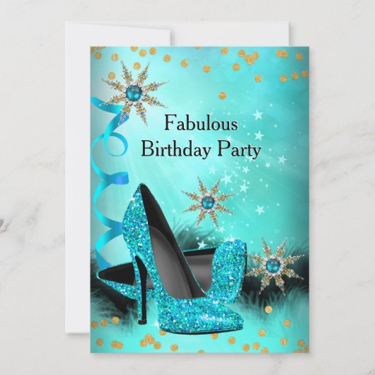 Glitter Blauwgroen Blue High Heels Birthday Party Kaart (Voorkant)