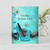 Glitter Blauwgroen Blue High Heels Birthday Party Kaart (Staand voorkant)