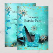 Glitter Blauwgroen Blue High Heels Birthday Party Kaart (Voorkant / Achterkant)