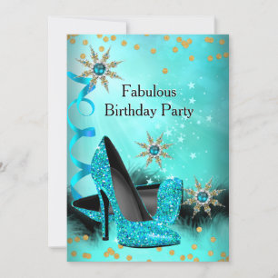 Glitter Blauwgroen Blue High Heels Birthday Party Kaart