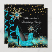 Glitter Blauwgroen Blue High Heels Black Birthday  Kaart (Voorkant / Achterkant)