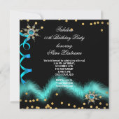 Glitter Blauwgroen Blue High Heels Black Birthday  Kaart (Achterkant)