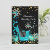 Glitter Blauwgroen Blue High Heels Black Birthday  Kaart (Staand voorkant)