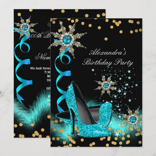 Glitter Blauwgroen Blue High Heels Black Birthday  Kaart (Voorkant / Achterkant)
