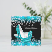 Glitter Blauwgroen Blue High Heels Diamonds Kaart (Staand voorkant)