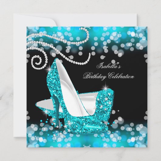 Glitter Blauwgroen Blue High Heels Diamonds Kaart (Voorkant)