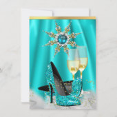 Glitter Blauwgroen Blue High Heels Gold Champagne Kaart (Achterkant)
