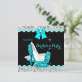 Glitter Blauwgroen Blue High Heels Silver Birthday Kaart (Staand voorkant)