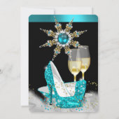 Glitter Blauwgroen Blue High Hiel Black Gold Champ Kaart (Achterkant)