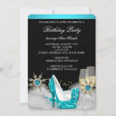 Glitter Blauwgroen Blue High Hiel Black Gold Champ Kaart (Voorkant)