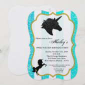 Glitter Blauwgroen Eenhoorn Sweet 16 Verjaardag In Kaart (Voorkant / Achterkant)