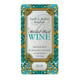 Glitter Blauwgroen Gold Aangepaste etiketten met w