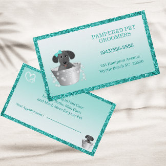 Glitter Blauwgroen Groen Modern Pet Groomer Visitekaartje