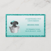 Glitter Blauwgroen Groen Modern Pet Groomer Visitekaartje (Voorkant)