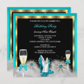 Glitter Blauwgroen High Heels Black Gold Champagne Kaart (Voorkant / Achterkant)