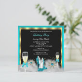 Glitter Blauwgroen High Heels Black Gold Champagne Kaart (Staand voorkant)