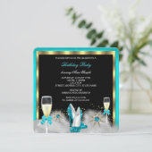 Glitter Blauwgroen High Heels Black Gold Champagne Kaart (Staand voorkant)