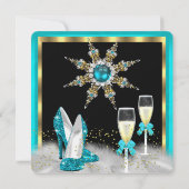 Glitter Blauwgroen High Heels Black Gold Champagne Kaart (Achterkant)