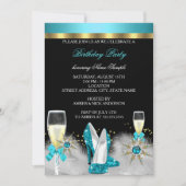 Glitter Blauwgroen High Heels Black Gold Champagne Kaart (Voorkant)