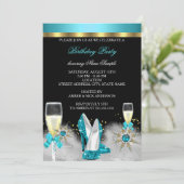 Glitter Blauwgroen High Heels Black Gold Champagne Kaart (Staand voorkant)