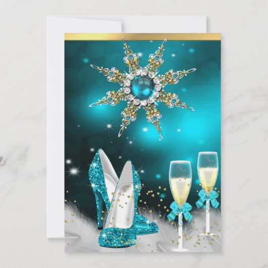 Glitter Blauwgroen High Heels Silver Gold Champagn Kaart (Achterkant)