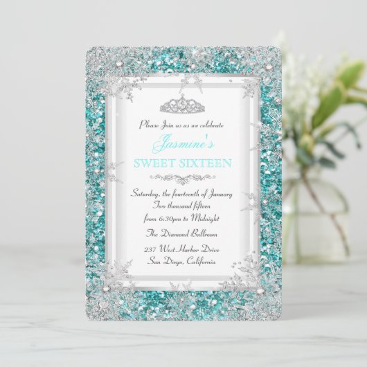 Glitter Blauwgroen Silver Winter Wonderland Sweet  Kaart (Staand voorkant)