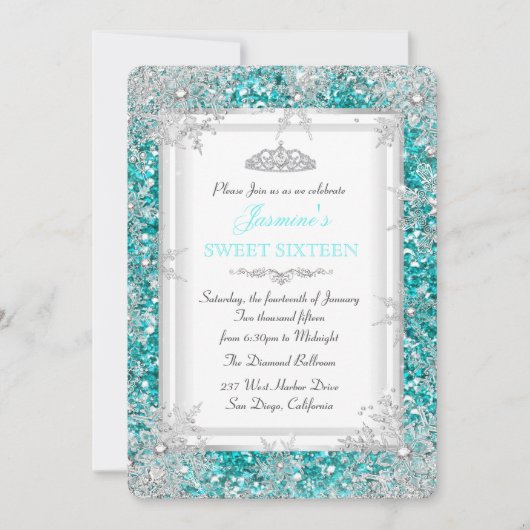 Glitter Blauwgroen Silver Winter Wonderland Sweet  Kaart (Voorkant)