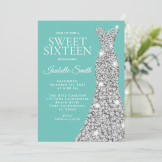 Glitter Blauwgroen Sweet Sixteen Verjaardagsuitnod Kaart