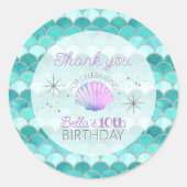 Glitter Blauwgroen Zeemeermin Schalen Verjaardag D Ronde Sticker (Voorkant)