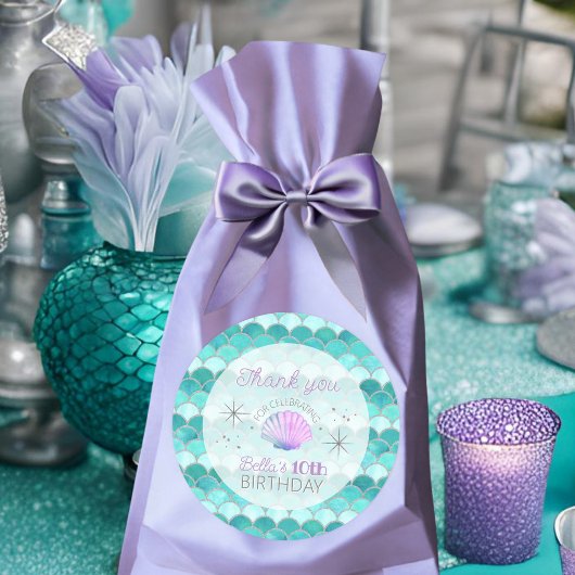 Glitter Blauwgroen Zeemeermin Schalen Verjaardag D Ronde Sticker