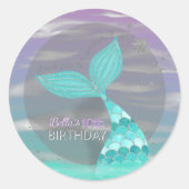 Glitter Blauwgroen Zeemeermin staart Verjaardag Da Ronde Sticker (Voorkant)