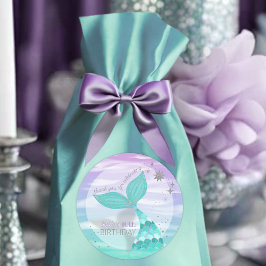 Glitter Blauwgroen Zeemeermin staart Verjaardag Da Ronde Sticker