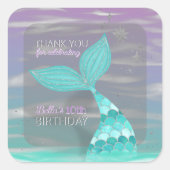 Glitter Blauwgroen Zeemeermin Verjaardag Dank u Fa Vierkante Sticker (Voorkant)