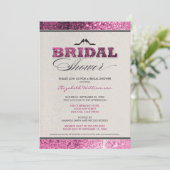 Glitter Bling Bridal Shower Invitation (fuchsia) Kaart (Staand voorkant)
