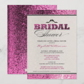Glitter Bling Bridal Shower Invitation (fuchsia) Kaart (Voorkant / Achterkant)