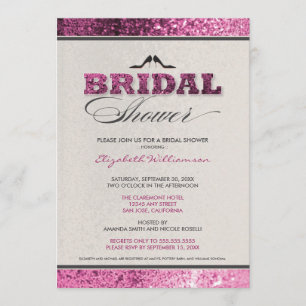 Glitter Bling Bridal Shower Invitation (fuchsia) Kaart