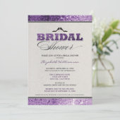Glitter Bling Bridal Shower Invitation (paars) Kaart (Staand voorkant)