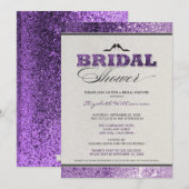 Glitter Bling Bridal Shower Invitation (paars) Kaart (Voorkant / Achterkant)