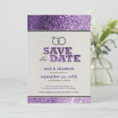 Glitter Bling Save the Date Aankondiging (paars) (Staand voorkant)