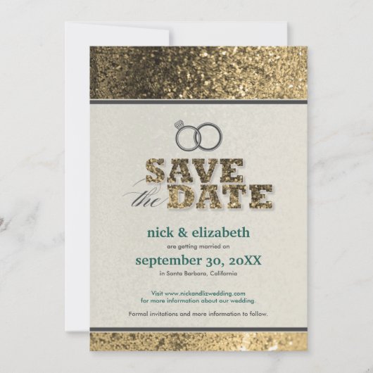 Glitter Bling Save the Date Announcement (goud) Kaart (Voorkant)