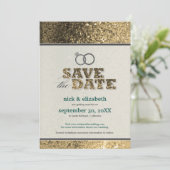 Glitter Bling Save the Date Announcement (goud) Kaart (Staand voorkant)
